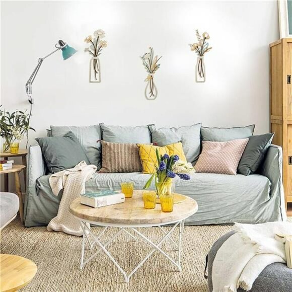 Metal Flower Wall Art Set Rustic Farmhouse Decor for Living Room Bedroom Bathroo - Picture 4 of 7